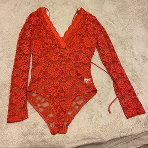 Red Lace bodysuit (L) never worn